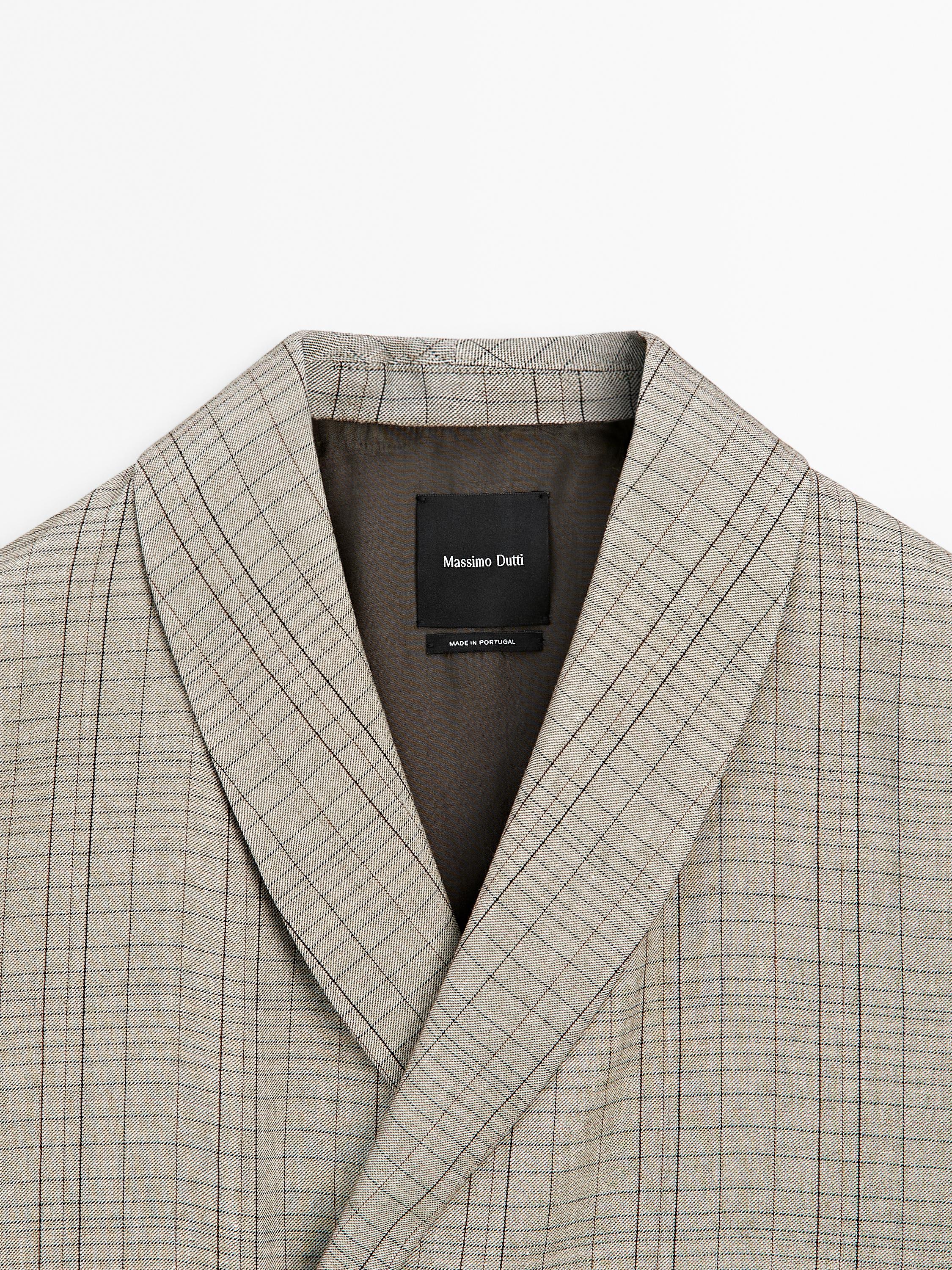 Check print shawl collar blazer